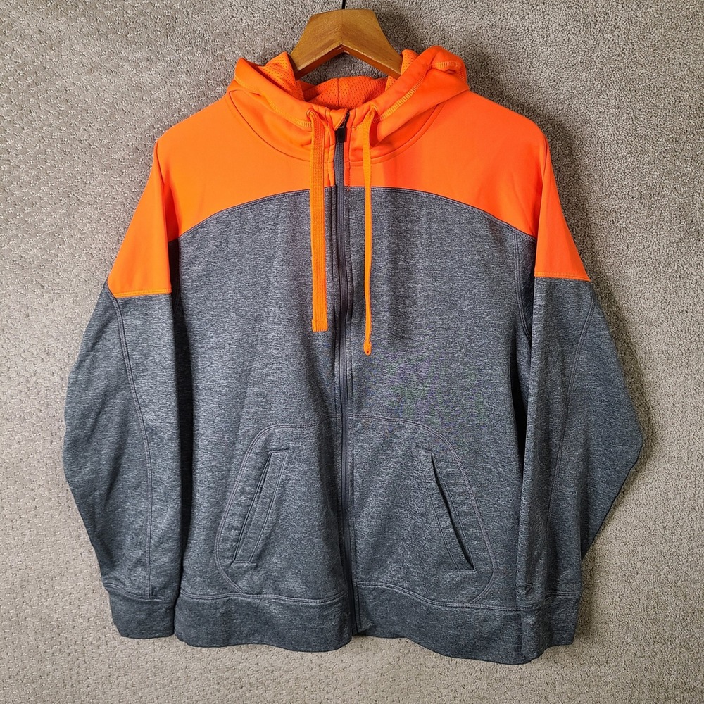 C9 Champion Hoodie Mens Large Orange Gray Full Zip Duo Dry Polyester Athletic